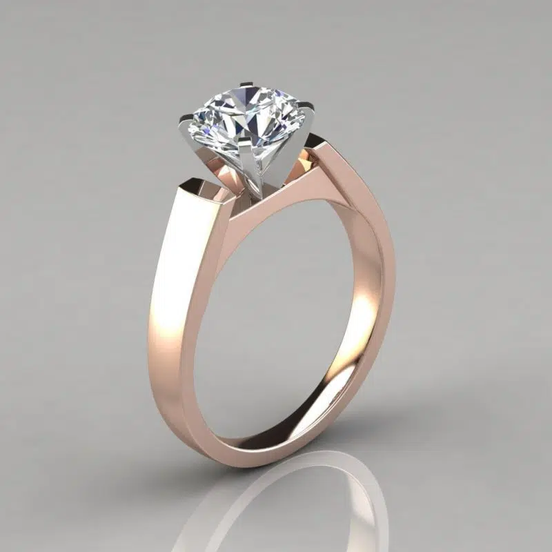 Round Cut Solitaire Petite Cathedral Style Moissanite Engagement Ring