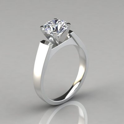 Round Cut Solitaire Petite Cathedral Style Moissanite Engagement Ring