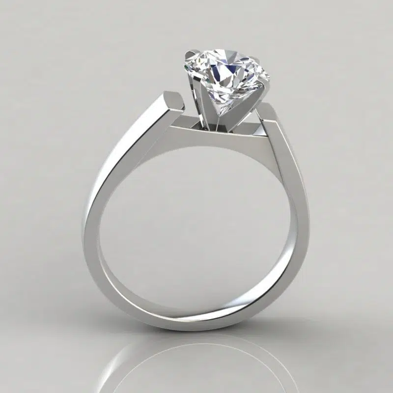 Round Cut Solitaire Petite Cathedral Style Moissanite Engagement Ring