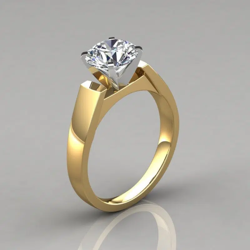 Round Cut Solitaire Petite Cathedral Style Moissanite Engagement Ring