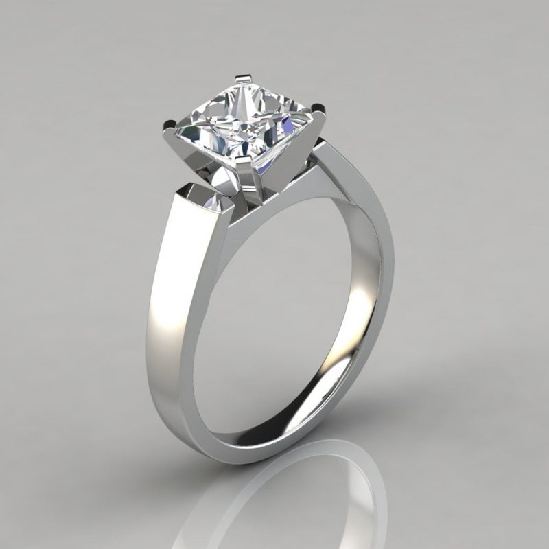Flat Edged Cathedral Princess Cut Moissanite Engagement Ring