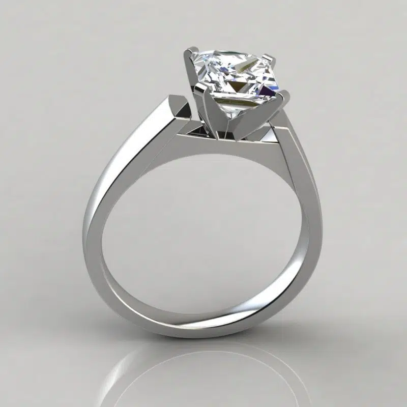 Flat Edged Cathedral Princess Cut Moissanite Engagement Ring