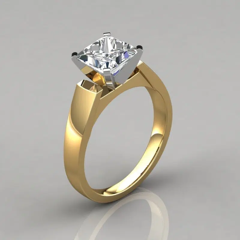 Flat Edged Cathedral Princess Cut Moissanite Engagement Ring
