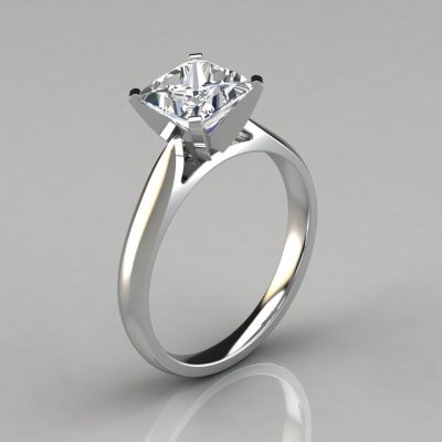 3.00 Carat Petite Cathedral Princess Cut Solitaire Moissanite Engagement Ring