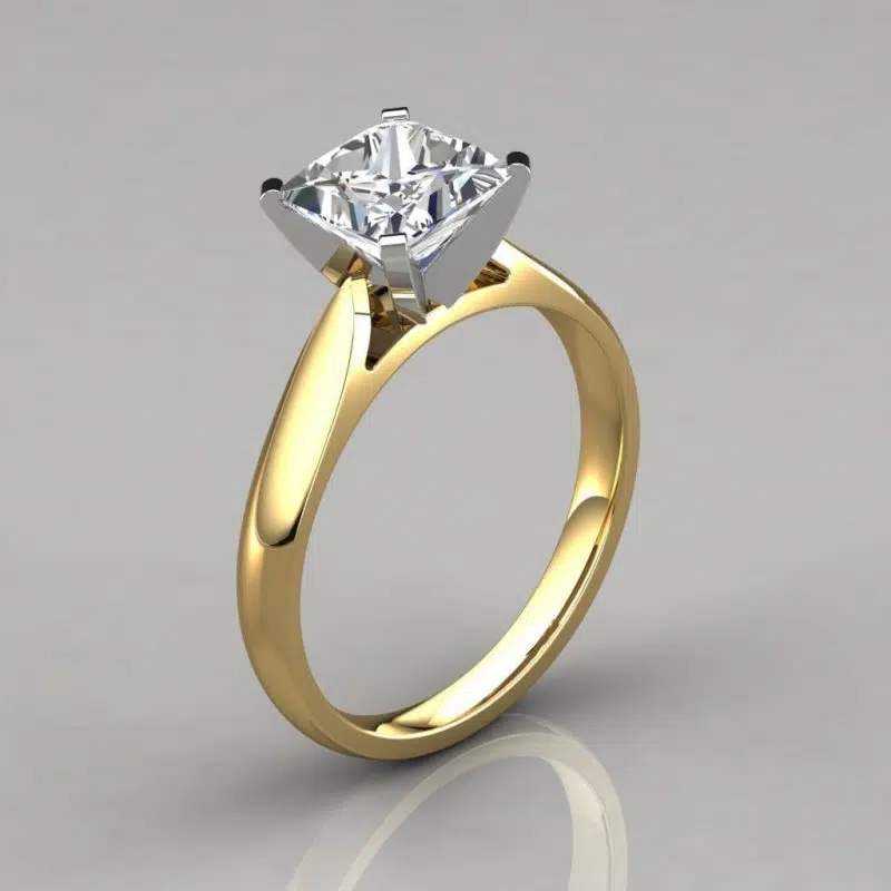 Petite Cathedral Princess Cut Solitaire Moissanite Engagement Ring