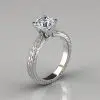 Hand Engraved Solitaire Moissanite Engagement Ring