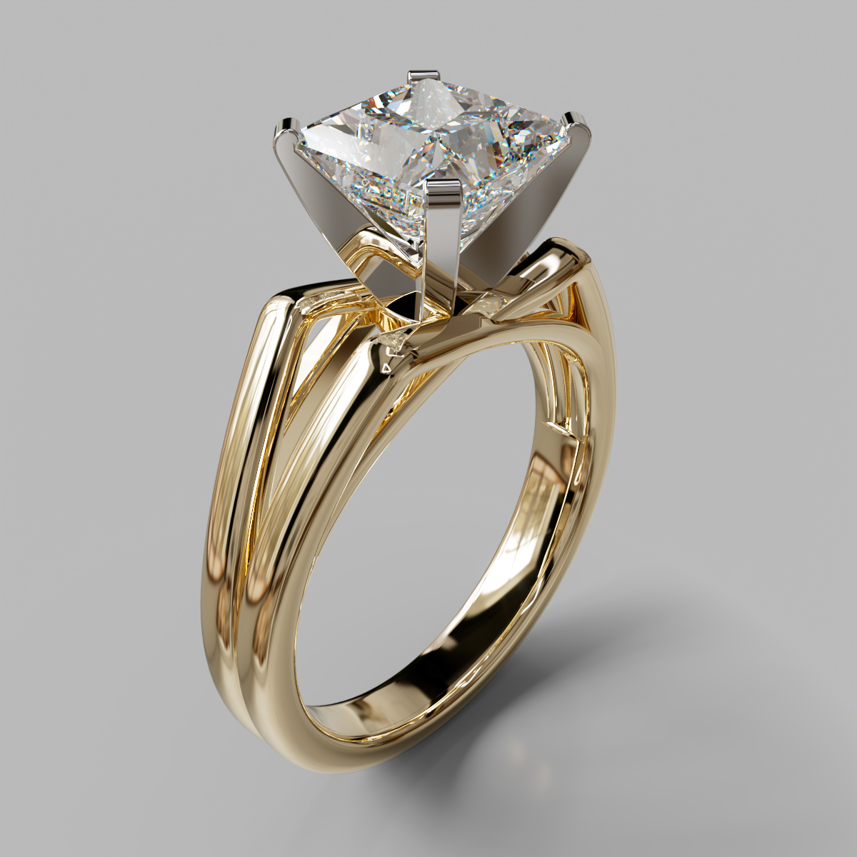 Sharp Split Shank Princess Cut Moissanite Solitaire Engagement Ring