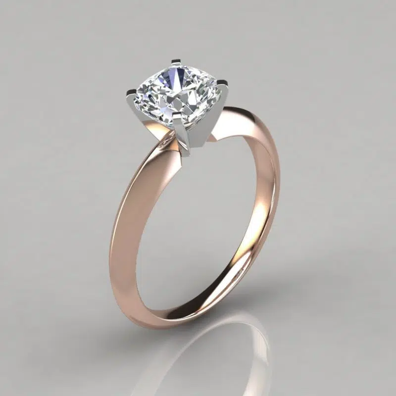 Knife Edge Cushion Cut Solitaire Moissanite Engagement Ring
