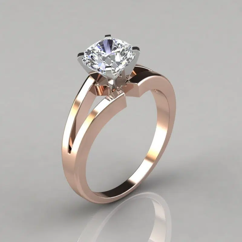 Split Shank Cushion Cut Solitaire Moissanite Engagement Ring