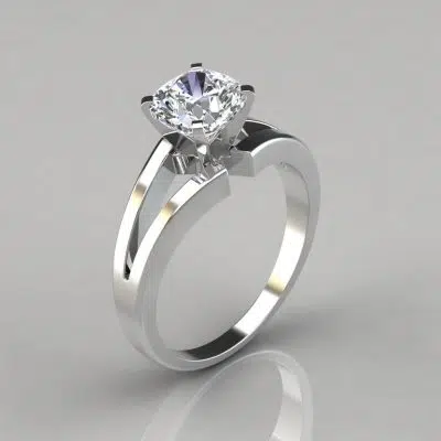 Split Shank Cushion Cut Solitaire Moissanite Engagement Ring