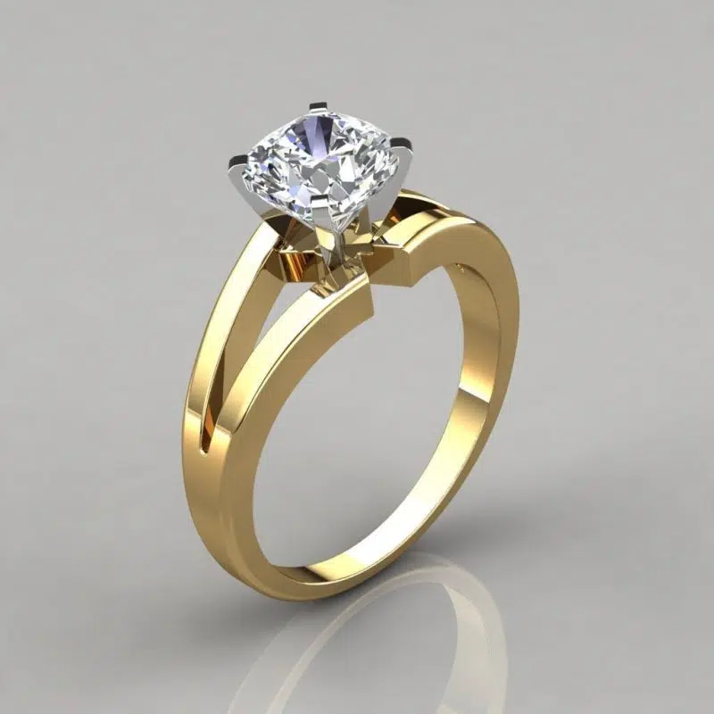 Split Shank Cushion Cut Solitaire Moissanite Engagement Ring