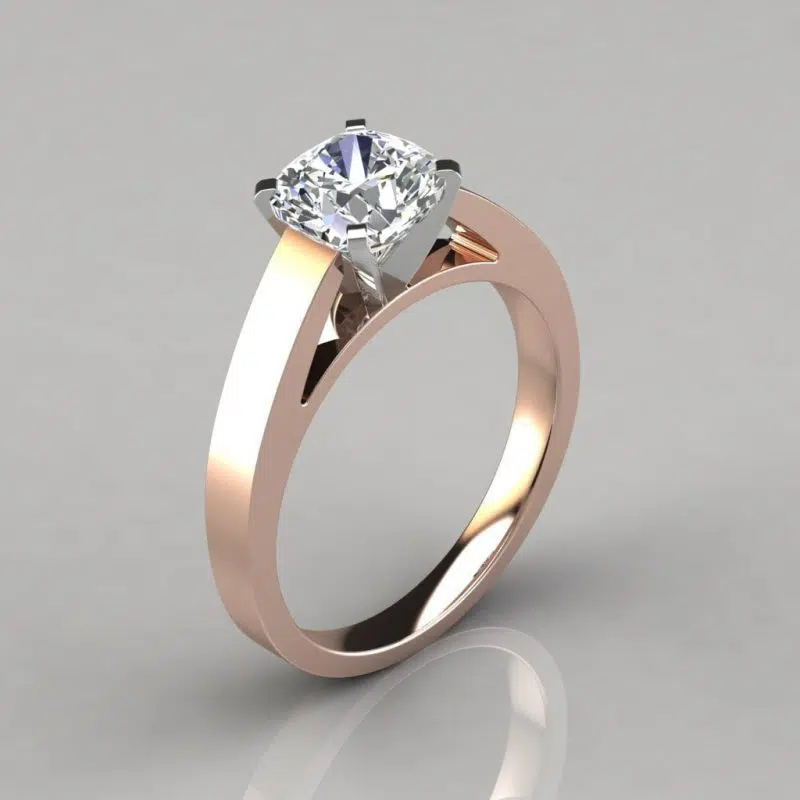 Cathedral Cushion Cut Solitaire Moissanite Engagement Ring