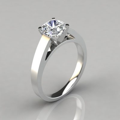 Cathedral Cushion Cut Solitaire Moissanite Engagement Ring