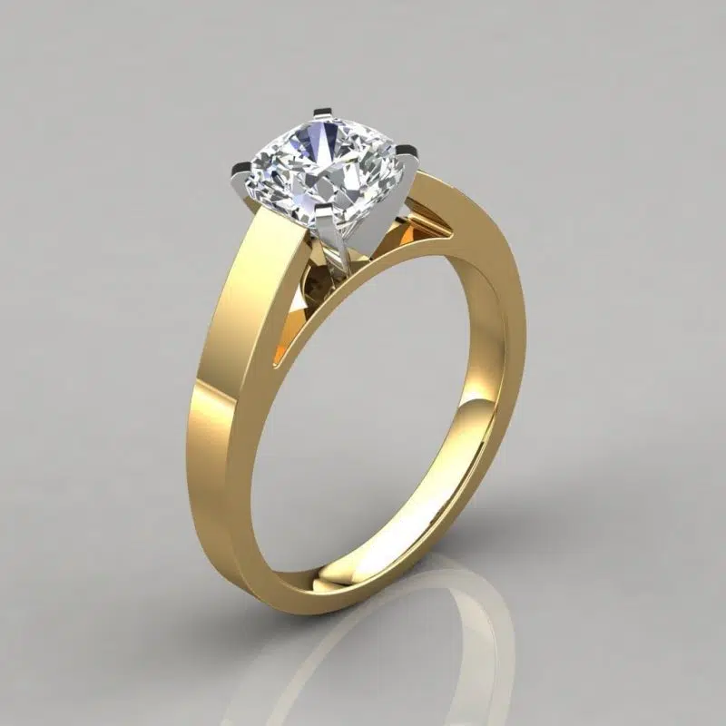 Cathedral Cushion Cut Solitaire Moissanite Engagement Ring