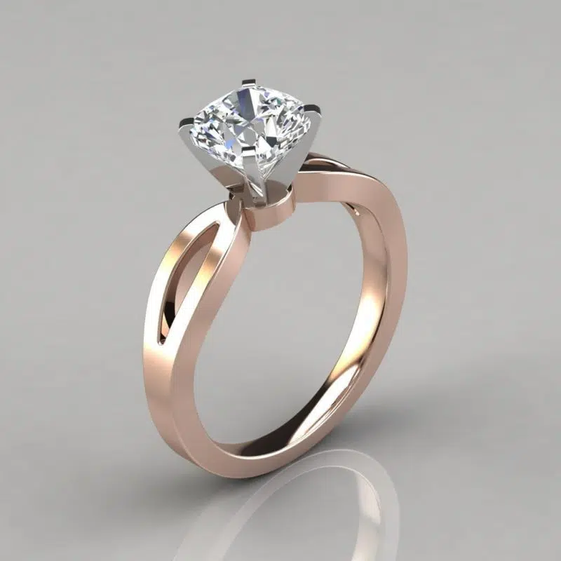 Split Shank Cushion Cut Moissanite Engagement Ring