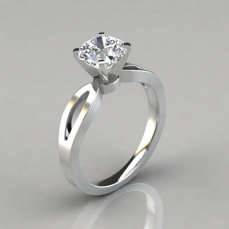 Split Shank Cushion Cut Moissanite Engagement Ring