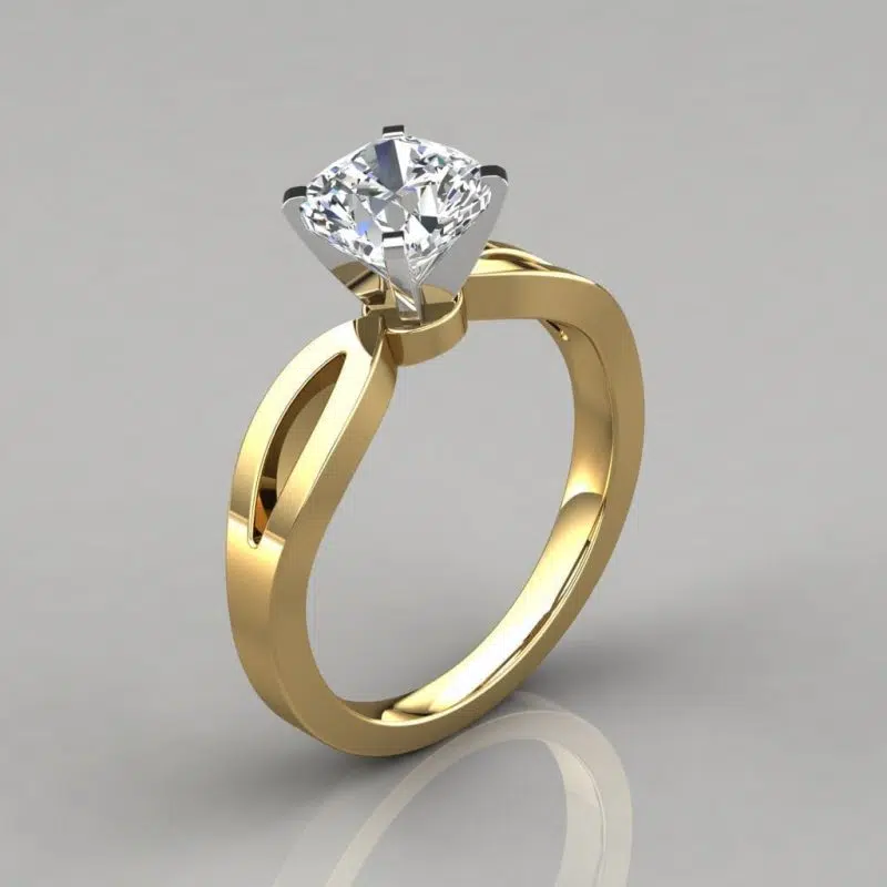 Split Shank Cushion Cut Moissanite Engagement Ring
