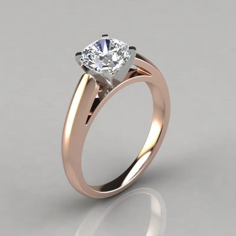 Cathedral Design Cushion Cut Solitaire Moissanite Engagement Ring