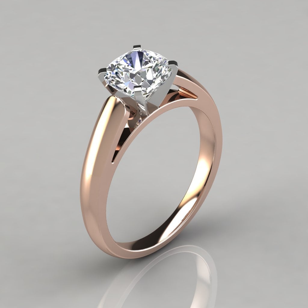 Cathedral Design Cushion Cut Solitaire Moissanite Engagement Ring ...