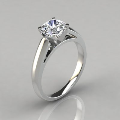 Cathedral Design Cushion Cut Solitaire Moissanite Engagement Ring