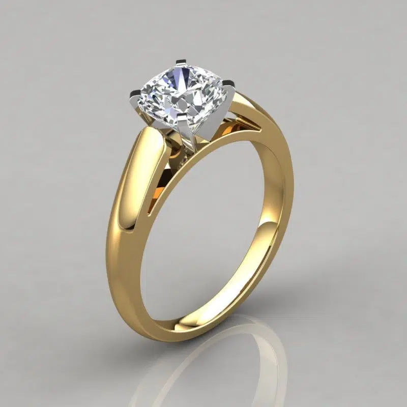 Cathedral Design Cushion Cut Solitaire Moissanite Engagement Ring