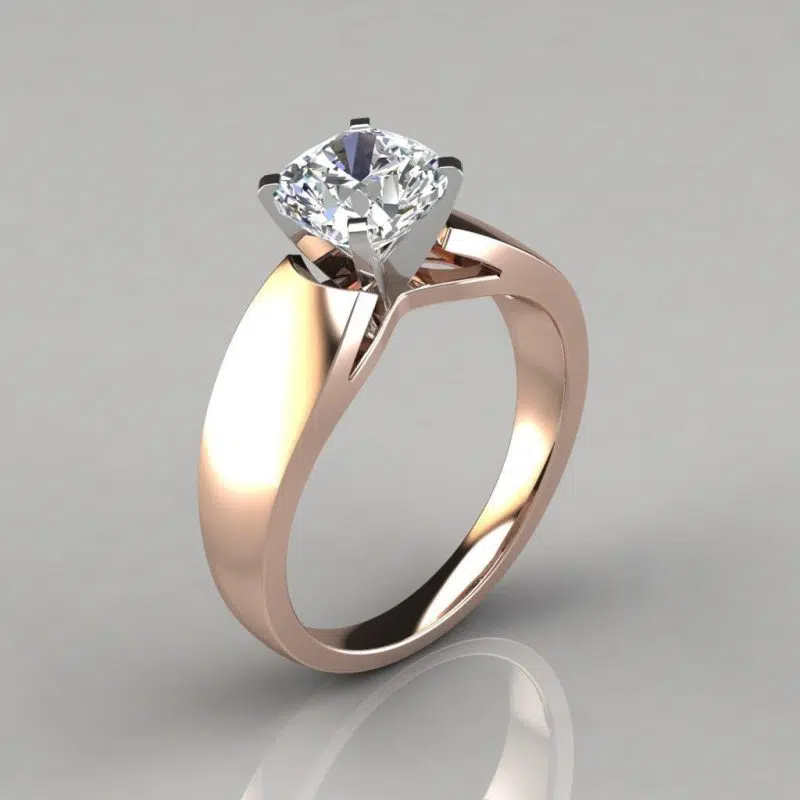 Wide Band Cushion Cut Solitaire Moissanite Engagement Ring