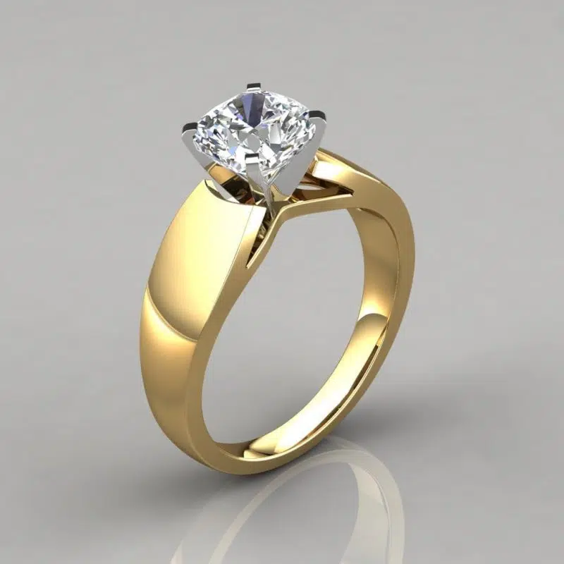 Wide Band Cushion Cut Solitaire Moissanite Engagement Ring