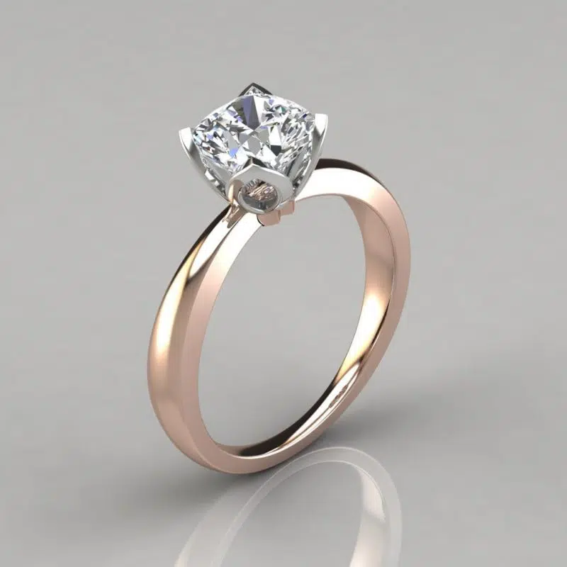 Petal Design Cushion Cut Solitaire Moissanite Engagement Ring