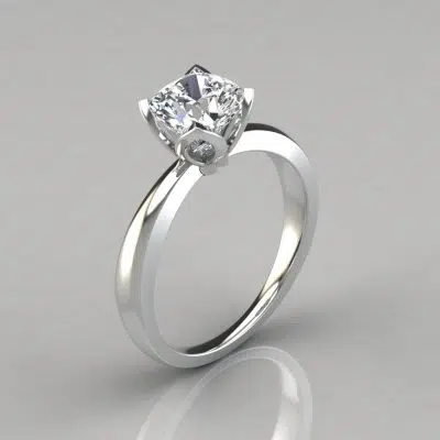 Petal Design Cushion Cut Solitaire Moissanite Engagement Ring