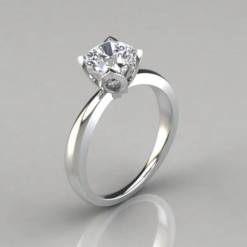 Petal Design Cushion Cut Solitaire Moissanite Engagement Ring