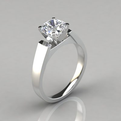 Flat Edged Cathedral Cushion Cut Solitaire Moissanite Engagement Ring