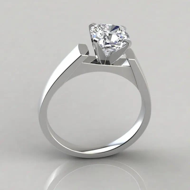 Flat Edged Cathedral Cushion Cut Solitaire Moissanite Engagement Ring