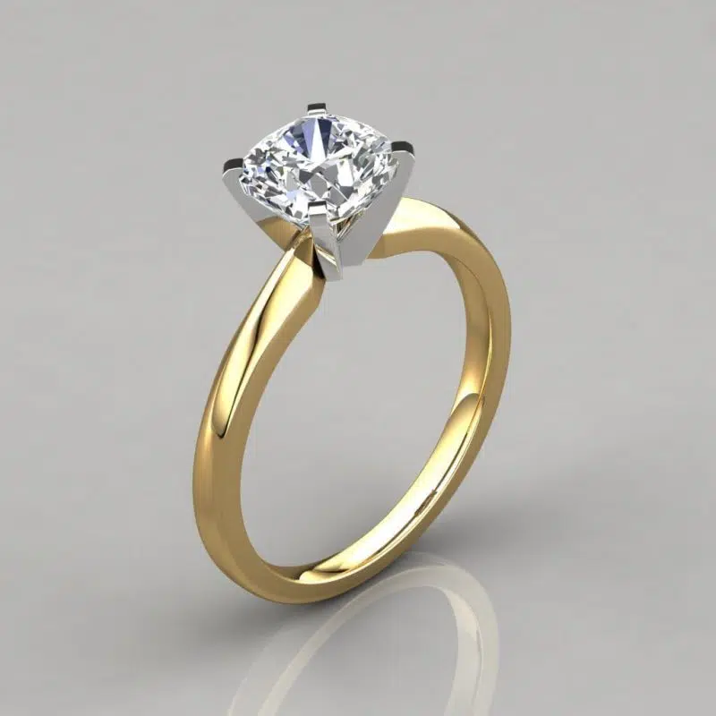 Classic Cushion Cut Solitaire Moissanite Engagement Ring