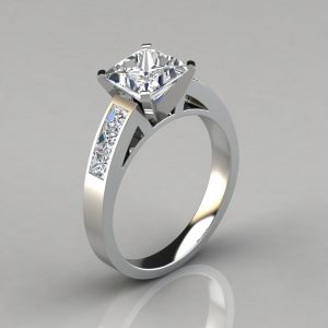 Side Stone Princess Cut Moissanite Ring | Moissanite Engagement Rings ...