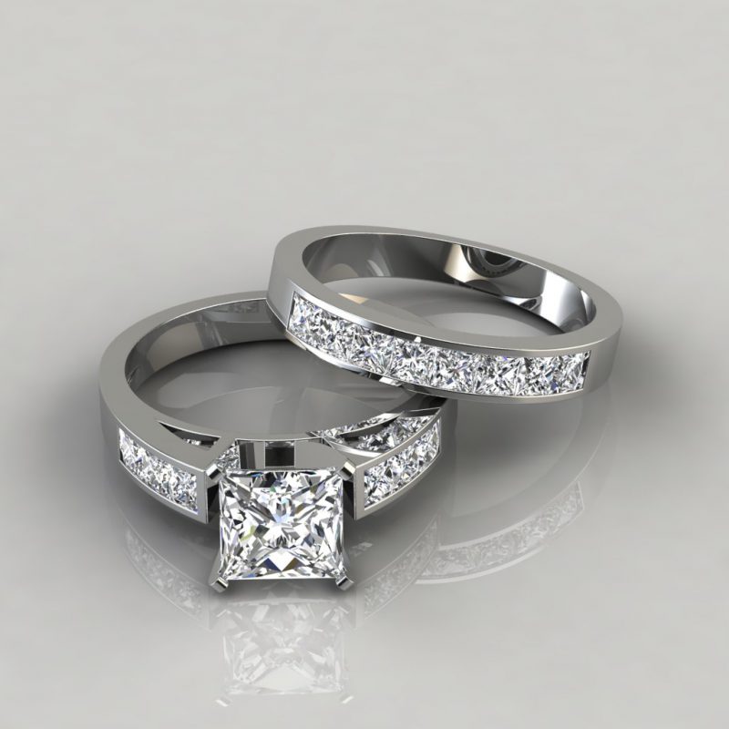 Moissanite Princess Cut Engagement Ring And Wedding Band Bridal Set Forever Moissanite 