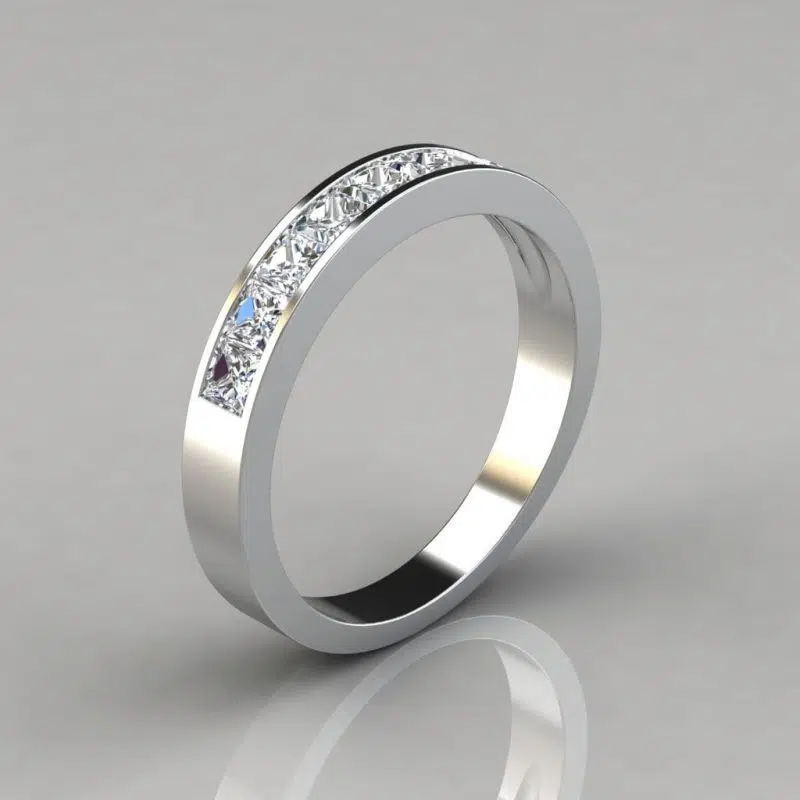 0.80Ct Princess Cut Channel Set Moissanite Wedding Band Ring