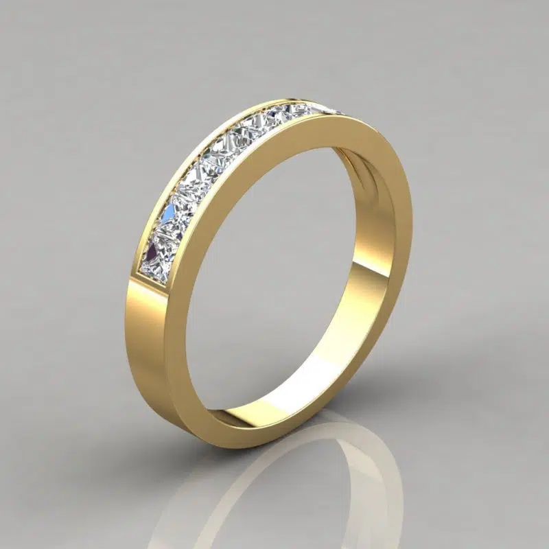 0.80Ct Princess Cut Channel Set Moissanite Wedding Band Ring