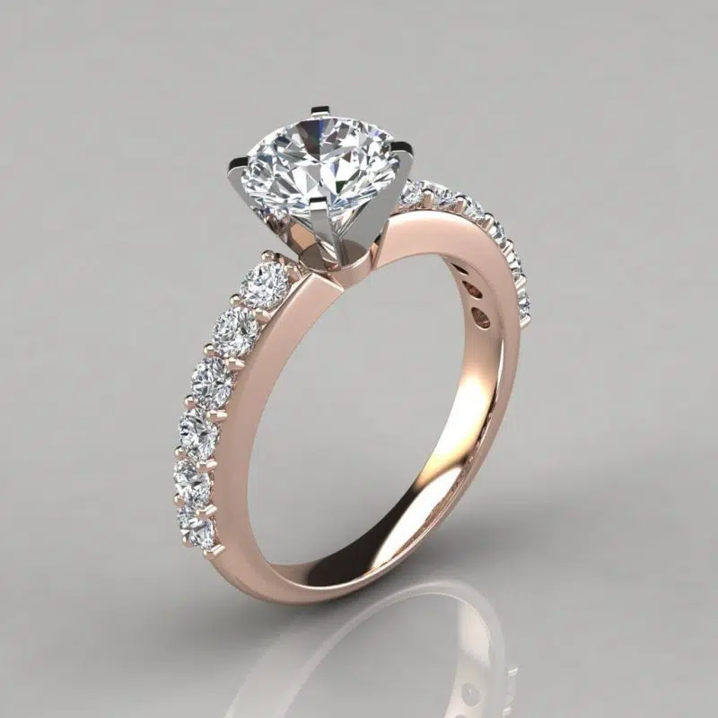 Shared Prong Round Brilliant Cut Moissanite Engagement Ring