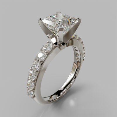 Princess Cut With Side Stone Moissanite Engagement Ring