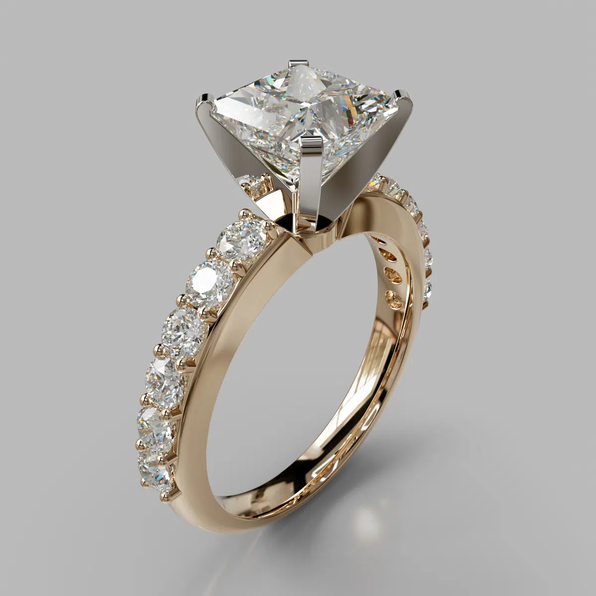 Princess Cut With Side Stone Moissanite Engagement Ring Princess Cut With Side Stone Moissanite Engagement Ring