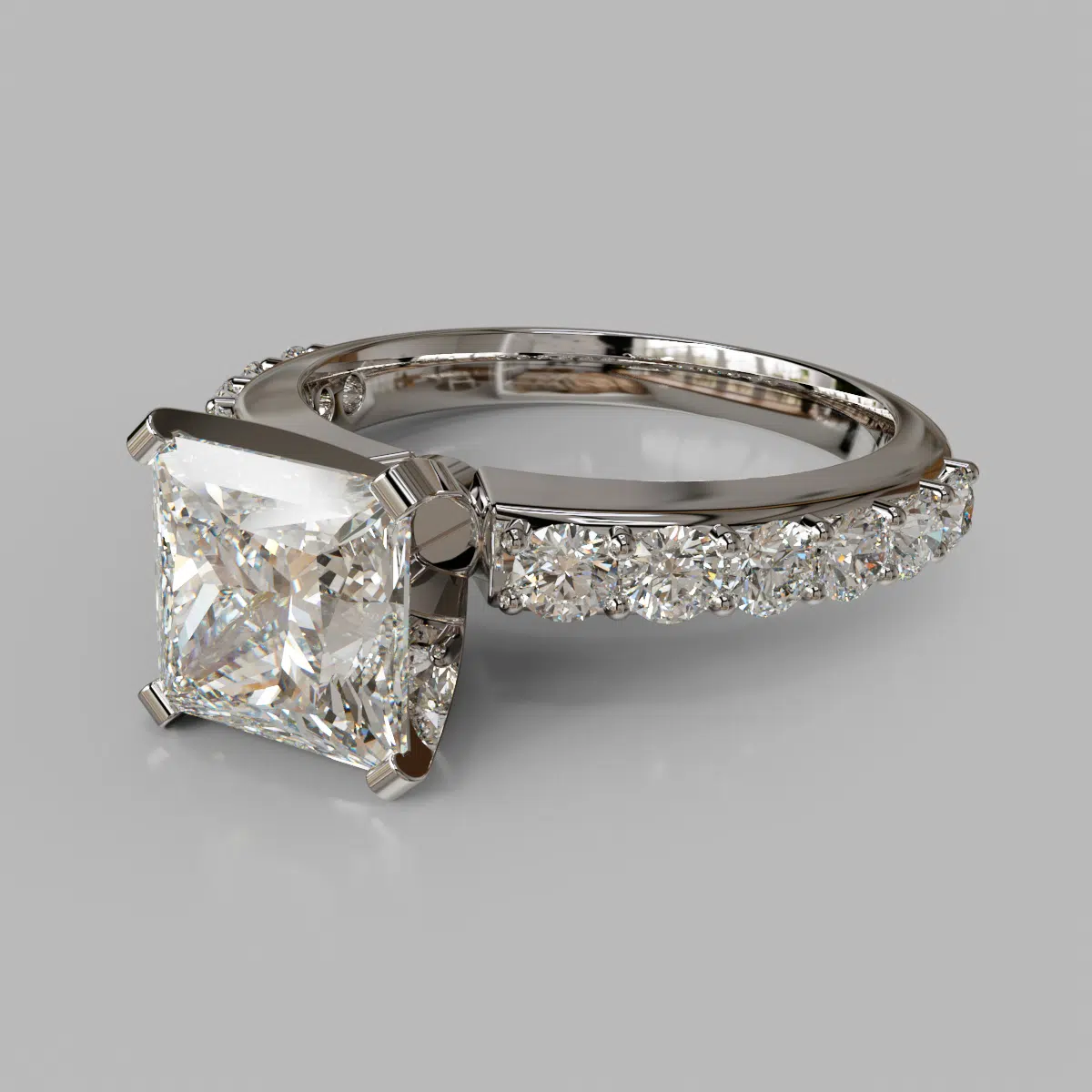 Princess Cut With Side Stone Moissanite Engagement Ring Princess Cut With Side Stone Moissanite Engagement Ring