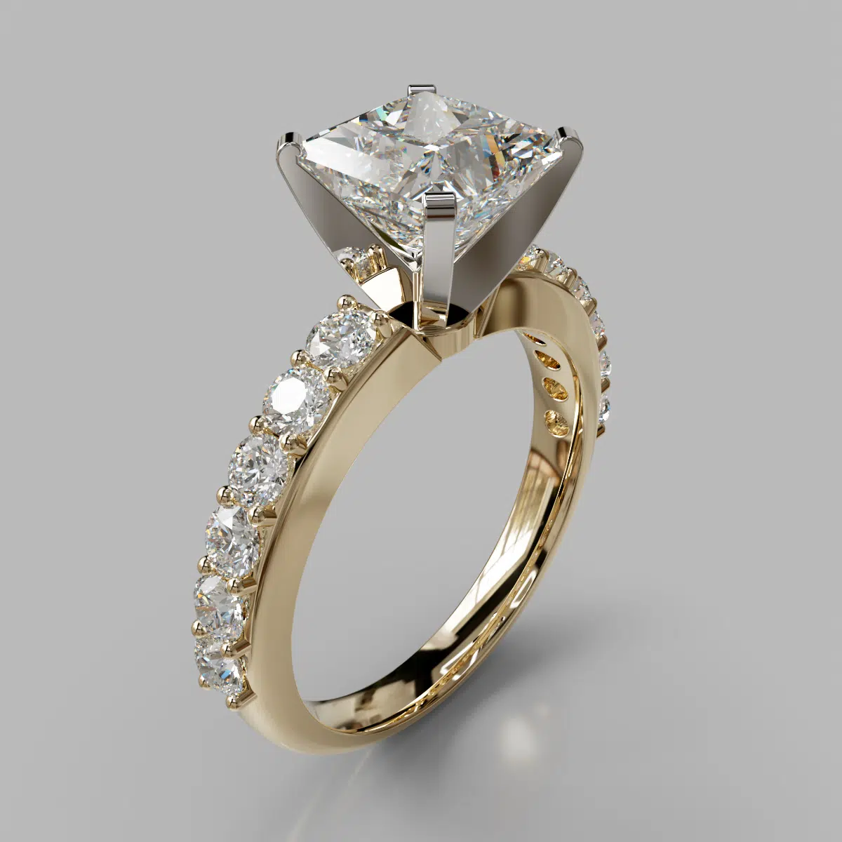 Princess Cut With Side Stone Moissanite Engagement Ring Princess Cut With Side Stone Moissanite Engagement Ring