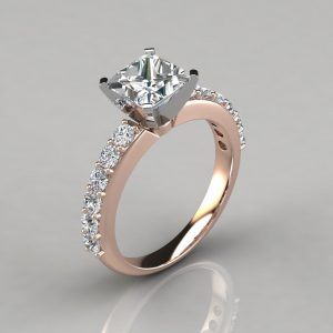 Princess-Cut With Side Stone Moissanite Engagement Ring