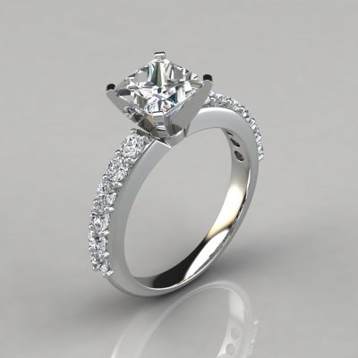 Princess Cut With Side Stone Moissanite Engagement Ring