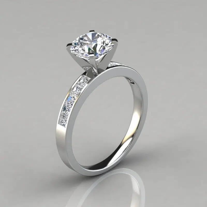 Round Brilliant Cut Channel Set Moissanite Engagement Ring