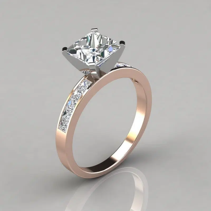 Channel Set Princess Cut Moissanite Engagement Ring