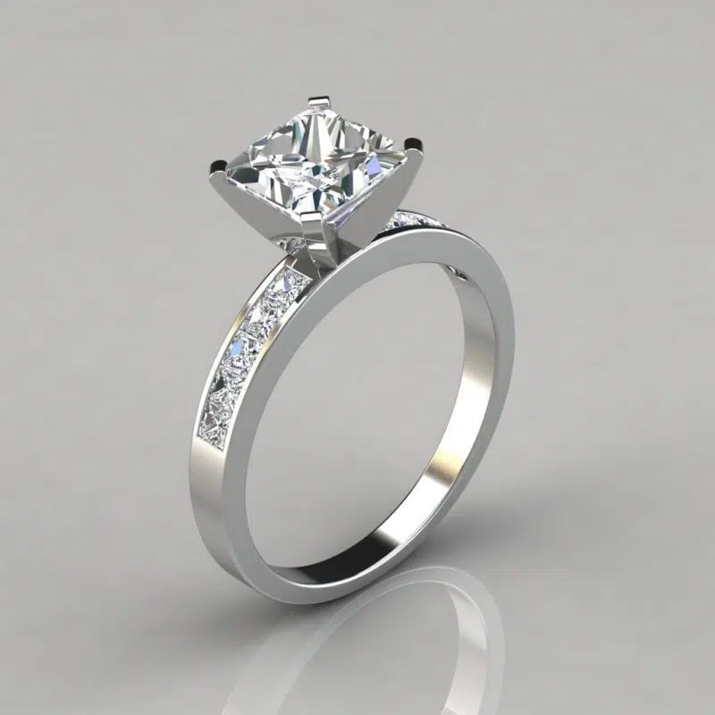 Channel Set Princess Cut Moissanite Engagement Ring