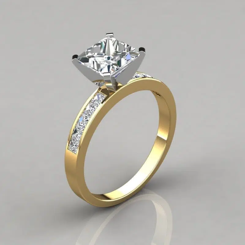 Channel Set Princess Cut Moissanite Engagement Ring