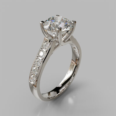 Round Cut Cross Prong Moissanite Engagement Ring