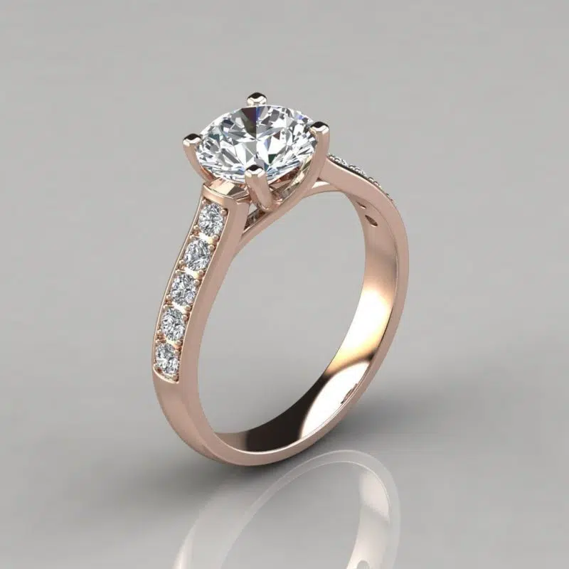 Solid Gold Round Cut Cross Prong Moissanite Engagement Ring